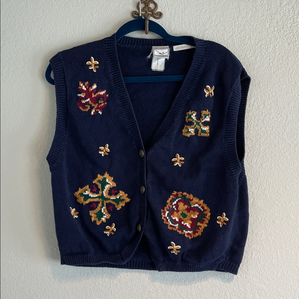 Jantzen Hand Embroidered Navy Knit Vest